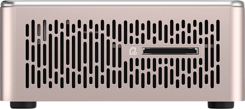 A small, rectangular device in a metallic finish with ventilation slots and a card reader on the front.