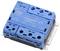 Blue electric contactor with multiple screw terminals. On the top surface, switches are printed with 'ON/OFF' labels and technical specifications.
