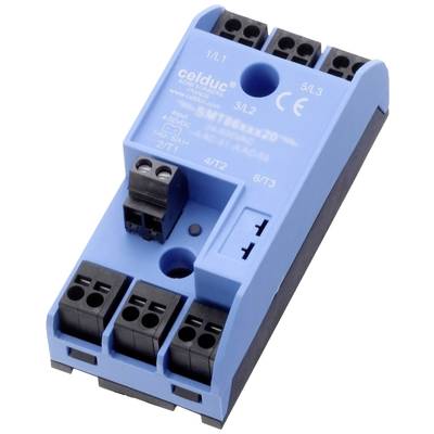 A blue electric switching relay with multiple connection terminals. Designed for industrial applications to control electrical circuits.