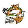 A fox is holding a sign that reads 'Clever saving' and a euro coin.