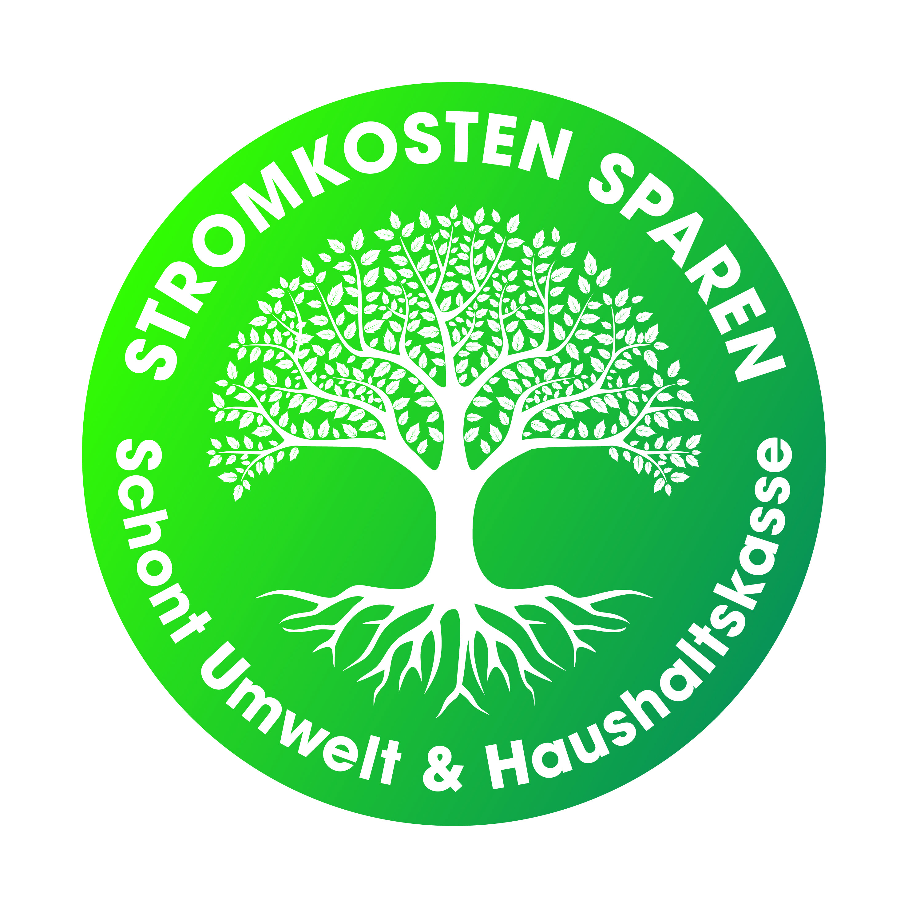 A green circle with a stylised white tree in the centre. Text: 'SAVE ELECTRICITY COSTS Protects Environment & Household Budget'