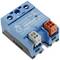 Electrical solid-state relay in blue, with grey and orange terminals, for 150-510VAC and 75A.