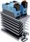 A blue electronic component with a heatsink and CE marking. Manufactured in France.
