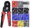 'Crimping pliers with plastic handles and an assortment box containing 1,800 insulated cable lugs in various colours and sizes.'