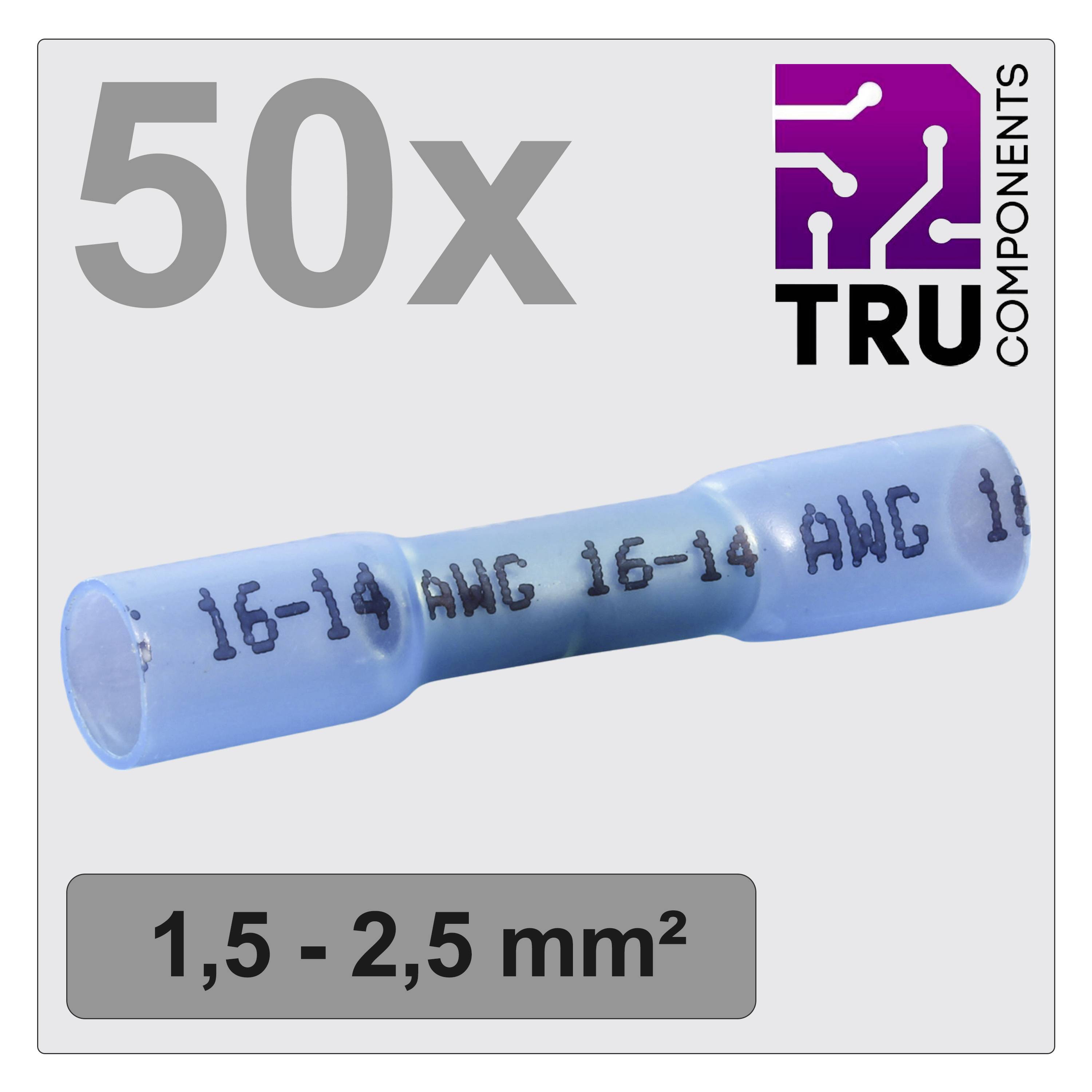 TRU COMPONENTS TC-12888404 Butt joint + heatshrink 1.5 mm² 2.5 mm² Insulated Blue 50 pc(s)