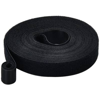 A long, black hook and loop fastener strap rolled up, with a small, equally rolled miniature version of the strap beside it.