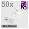 50 white cable clips, 28 x 28 mm, with 3M PE foam, TRU Components logo top right.