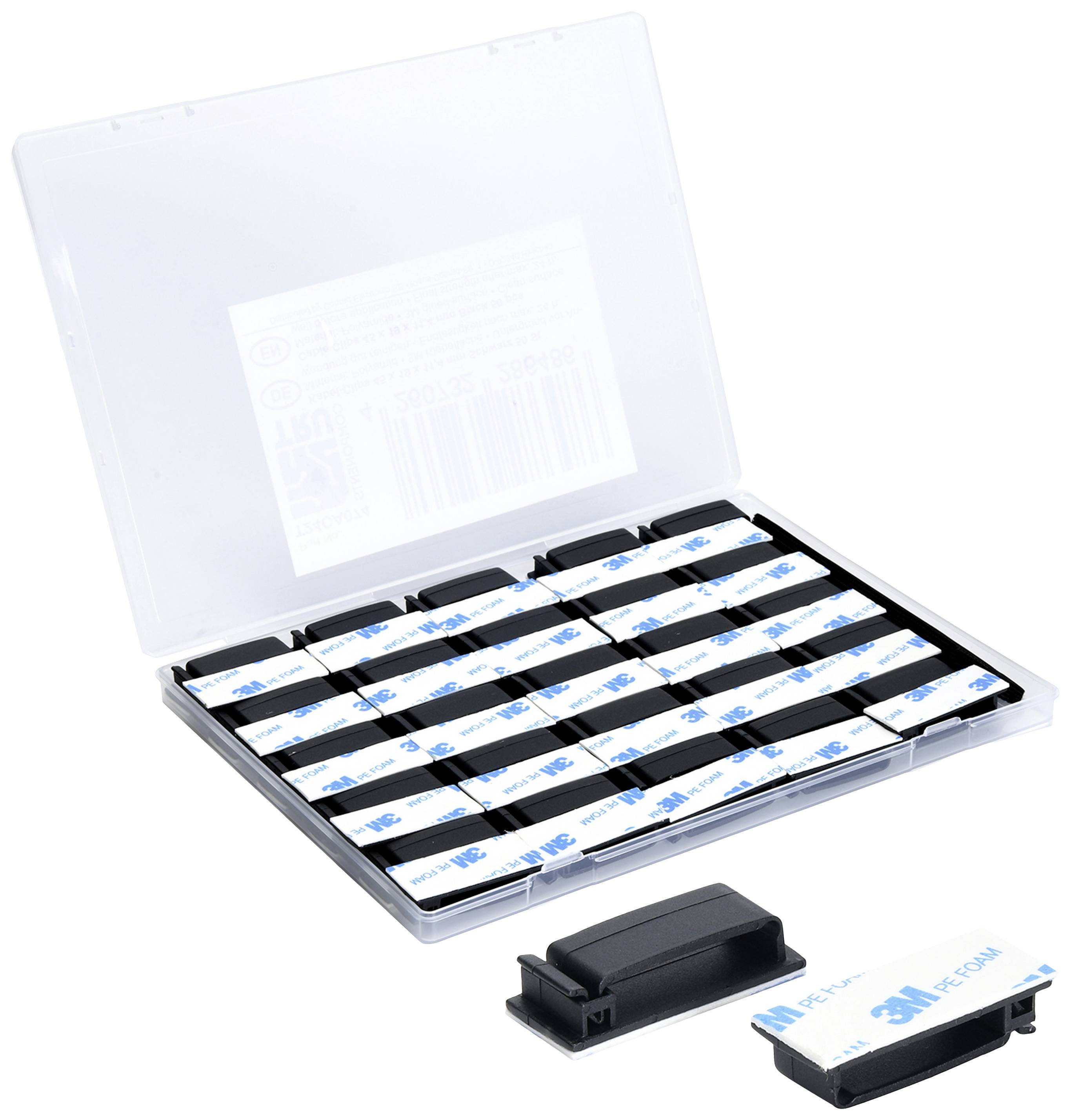 TRU COMPONENTS T24CA074 Cable mount Self-adhesive TC-12888568 for ribbon cable, resealable Black 50 pc(s)