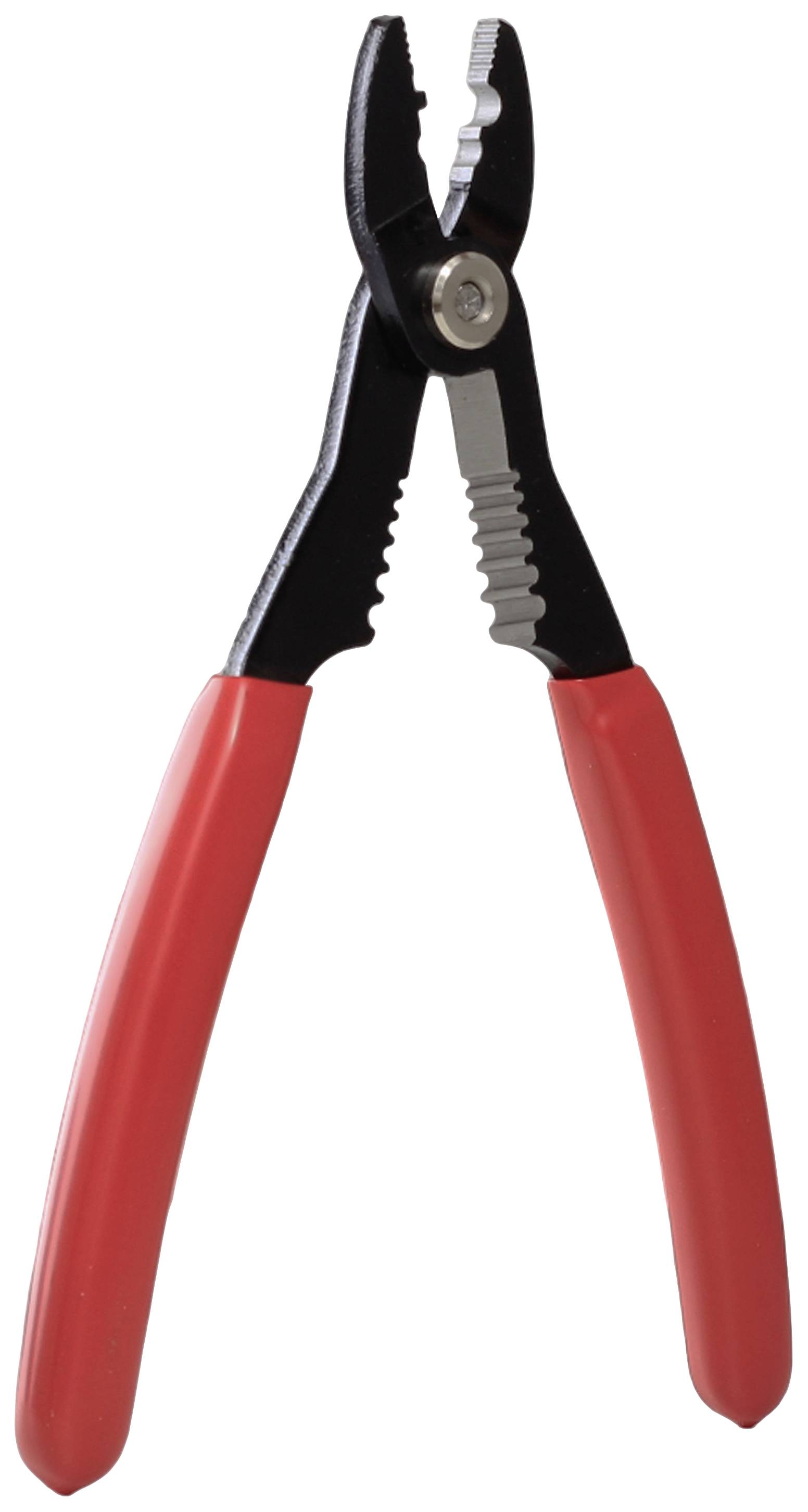'Pliers with red metal handles, used for gripping or cutting wire or small objects.'