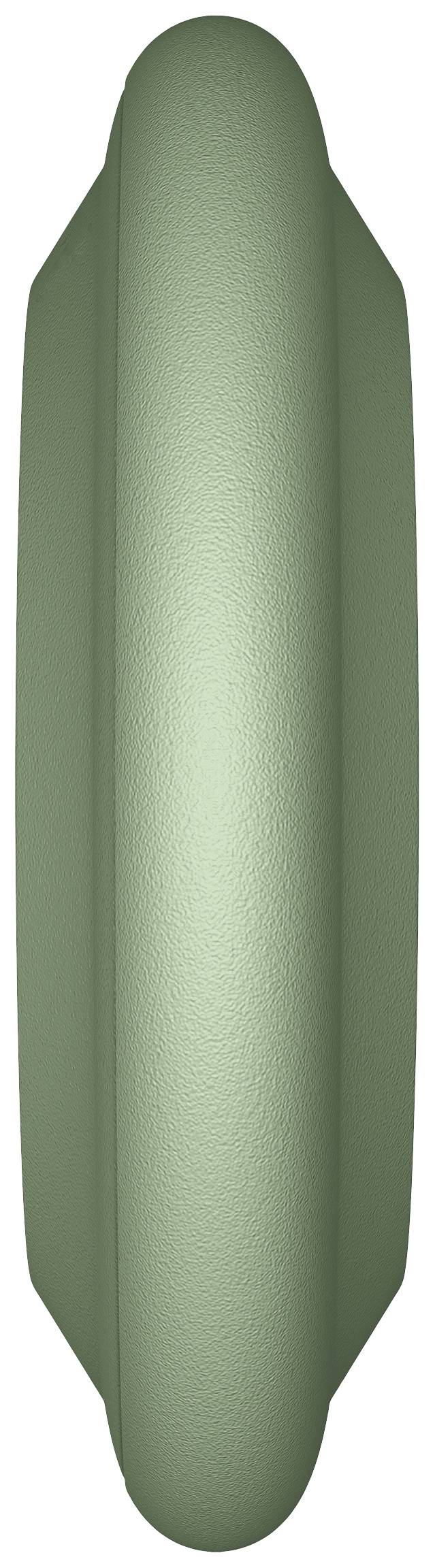 Green, oval ring with a smooth surface, vertically aligned.