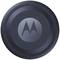 A round, black device with the Motorola logo in the centre. Possibly a gadget, such as a speaker or charger.