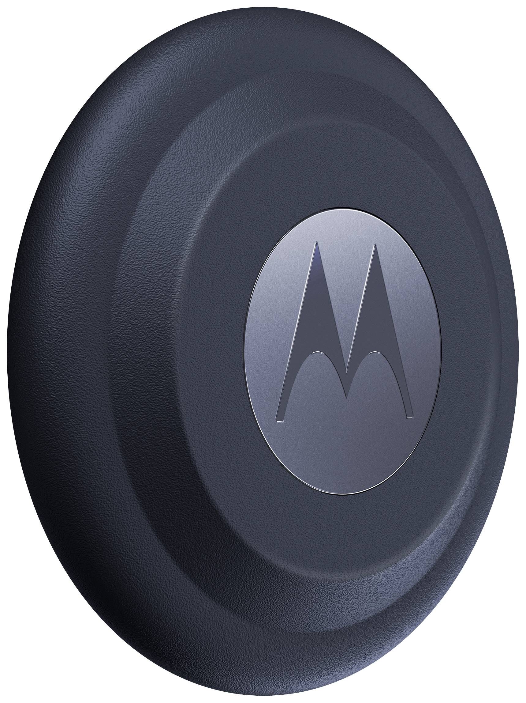 A round, dark grey disc with the Motorola logo in the centre.