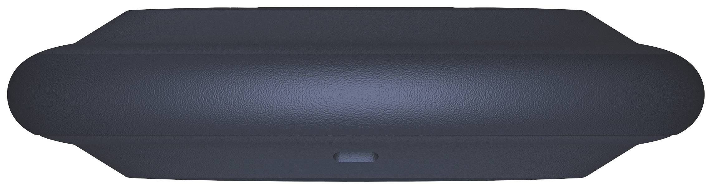 A black, rectangular box, viewed from above, with rounded edges.