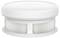 A white, round smoke detector with a ribbed side structure.