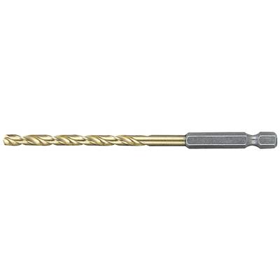 A gold-coloured spiral drill bit with a hexagonal shank, suitable for drilling machines.