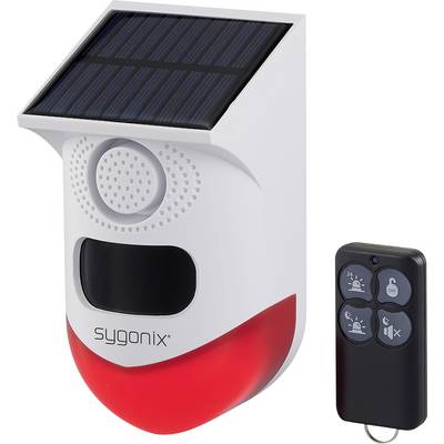 Sygonix Mini alarm system White, Red incl. LED, incl. motion detector, incl. remote control, incl. solar cell, incl. Wi-