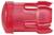 Red plastic wall plug, cylindrically shaped, with multiple lateral openings and a rounded cap. Used for wall fixings.