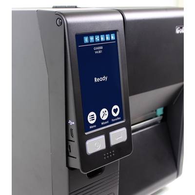 A printer with a display shows the status 'Ready'. Beneath it are menu, help, and favourite buttons.