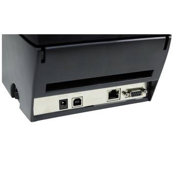 The back of a device shows connections: power supply, USB, Ethernet and serial port.