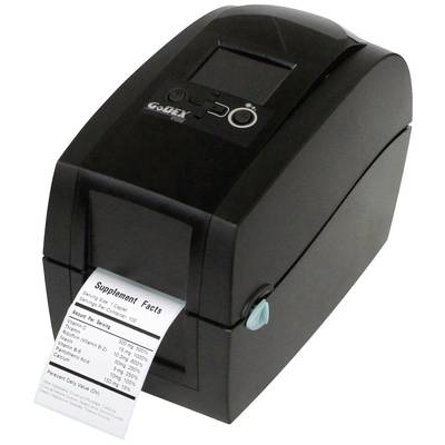 A black label printer is outputting a printed label with nutritional information.