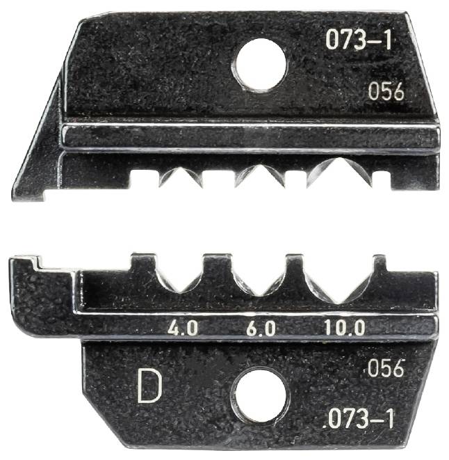 Two metal blades with teeth and numbers '073-1' and '056', with measurement units '4.0', '6.0', '10.0'.