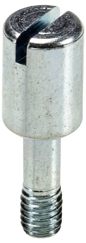 Metallic screw adapter with a corrugated head and slot, suitable for machine tools or precision assembly work.