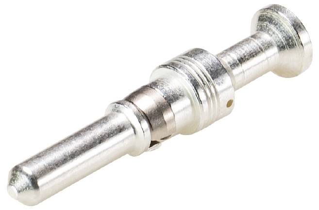 A silver jack plug on a white background.