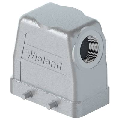 Grey metal enclosure with a rectangular shape and circular cable opening. 'Wieland' inscription on the front.