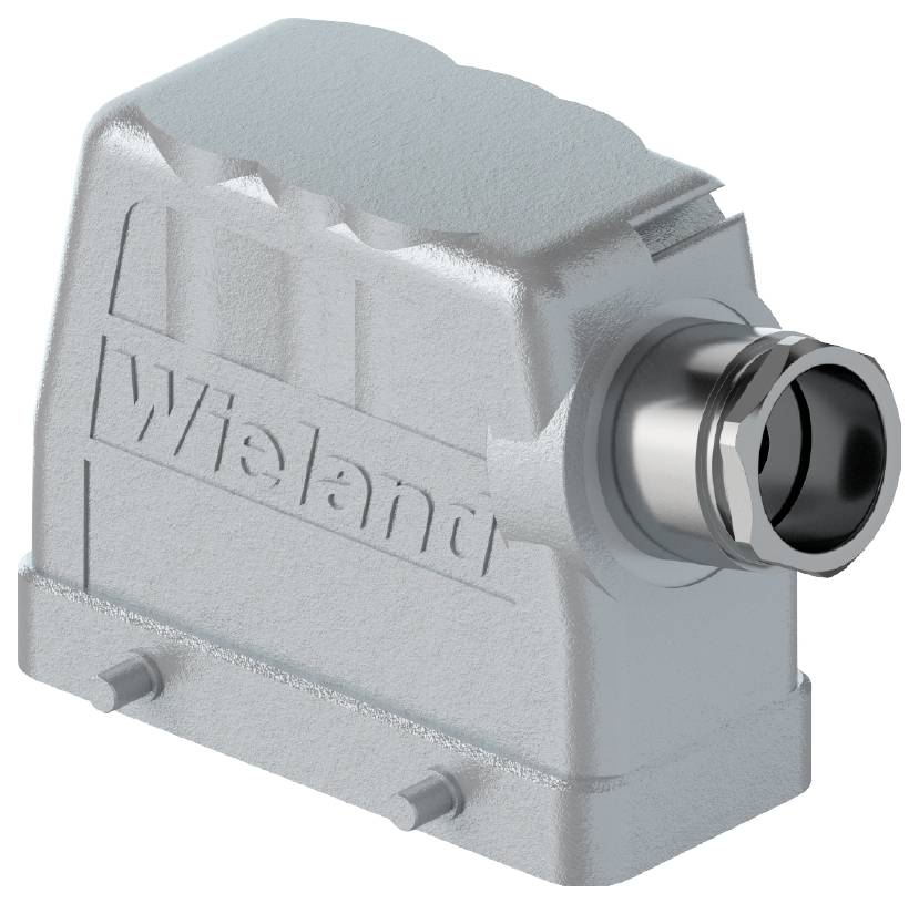 Grey-silver electrical connector housing with side connection, brand 'Wieland'.
