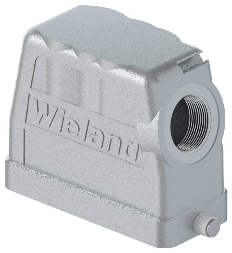 Metal enclosure with threaded openings and the inscription 'Wieland'.