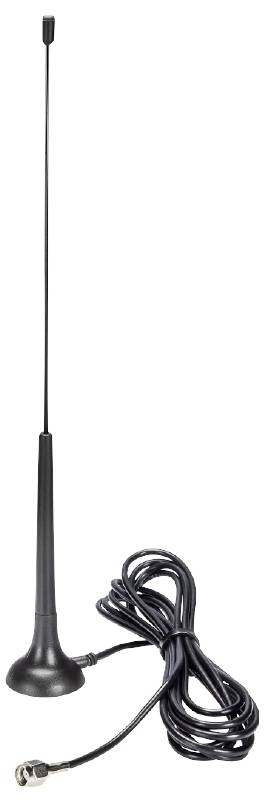 Black magnetic base antenna with long cable, suitable for receiving radio signals. Ideal for amateur radio or radio equipment.
