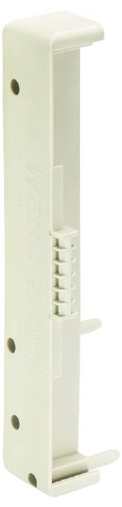 A white, rectangular plastic lever with hooks at both ends. Used for securing or fastening objects.