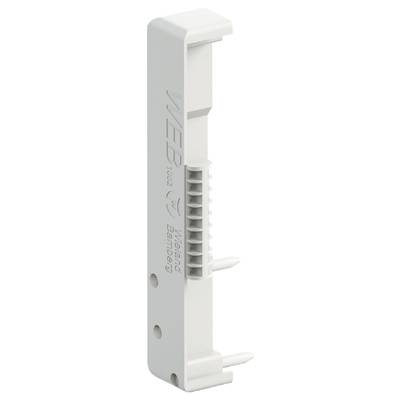 A white holder with two upward-pointing pins and several small mounting points in the centre. Suitable for technical applications.