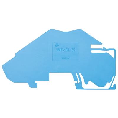 Blue plastic moulded part with mechanical structure, embossed with 'WKIF/SH/35'.