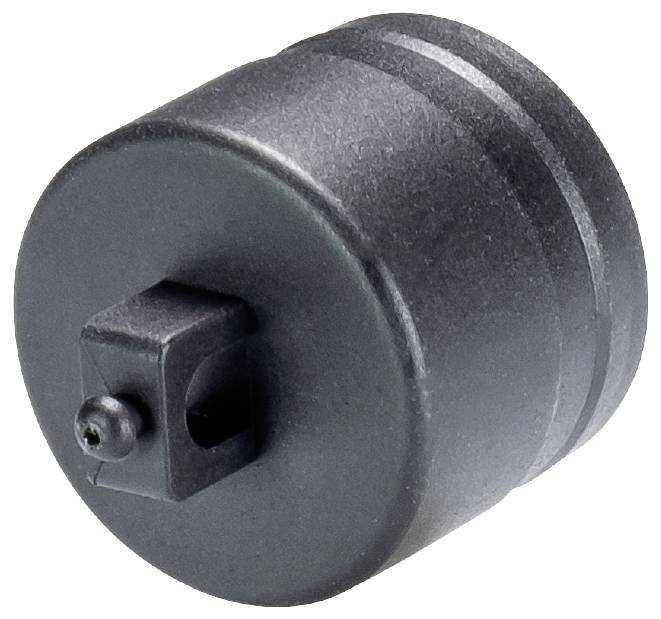 A black square-opening socket adapter, used for connecting sockets with mechanical tools.