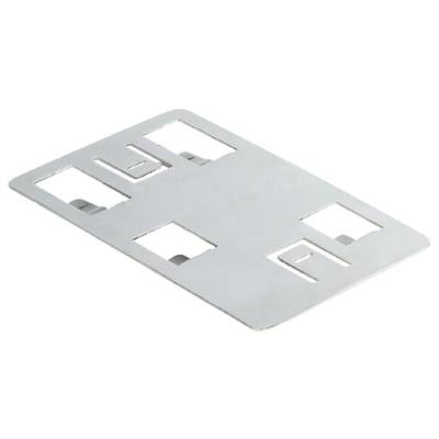 Metal plate with several rectangular cutouts, likely for fixing or mounting purposes.
