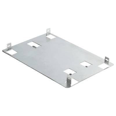 Metal plate with rectangular cutouts and four upright tabs at the corners, presumably for mounting or fixing.