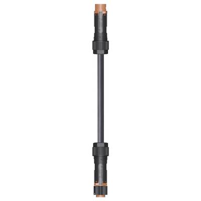 'Black, extendable cable with two connectors at the ends, suitable for electronic devices or installations.'