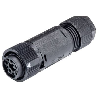 A black, cylindrical cable plug with multiple contact points, suitable for industrial and electronic applications.