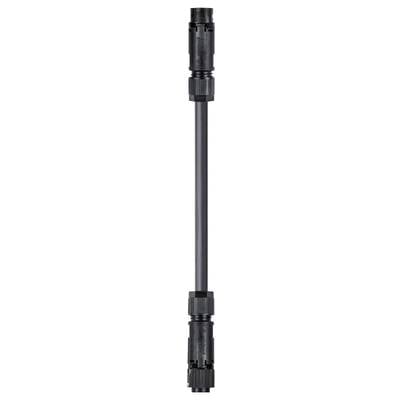 Black, vertical, cylindrical component with screw-on ends, likely a connecting element for technical applications.