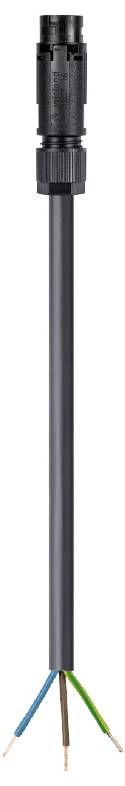 Black cable with three exposed ends, visible over a black protective conduit.