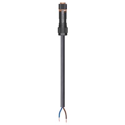 A single black cable ends with two exposed copper wires, one blue and one brown wire.