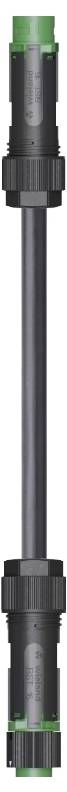 Long, black, cylindrical cable with green details at both ends, likely for electrical connections.