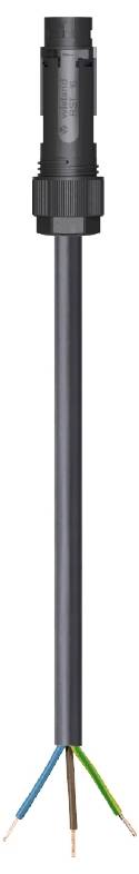 Black power cable with an open end and multiple exposed wires protruding from a connector.