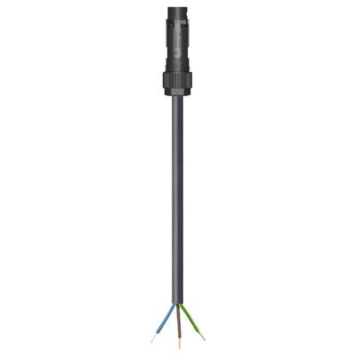 Black power cable with an open end and multiple exposed wires protruding from a connector.