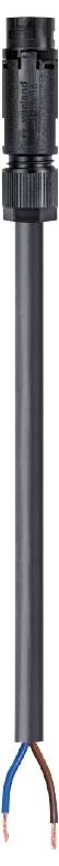A black cable with blue and brown wire ends, suitable for electrical installations.