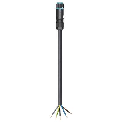 Black cable with a protective outer sheath and six exposed colour-coded wires at the end; suitable for electrical connections and installations.