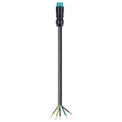 An electrical cable with a black outer sheath and six exposed coloured cores: black, brown, blue, green-yellow, and two others.