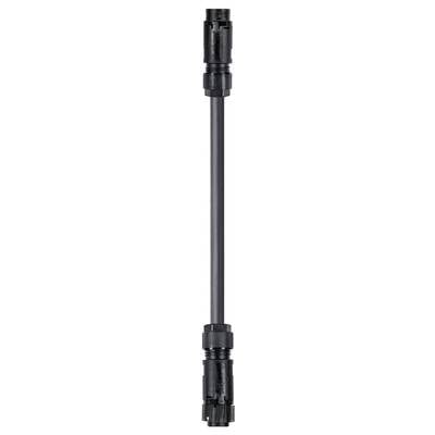 A black, vertical plastic rod with grooved ends, possibly part of a technical or mechanical device.