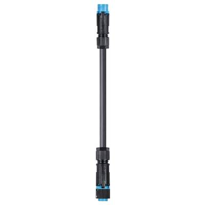 A long, black pipe connector with blue accents on the connections, used for joining hoses or pipes.
